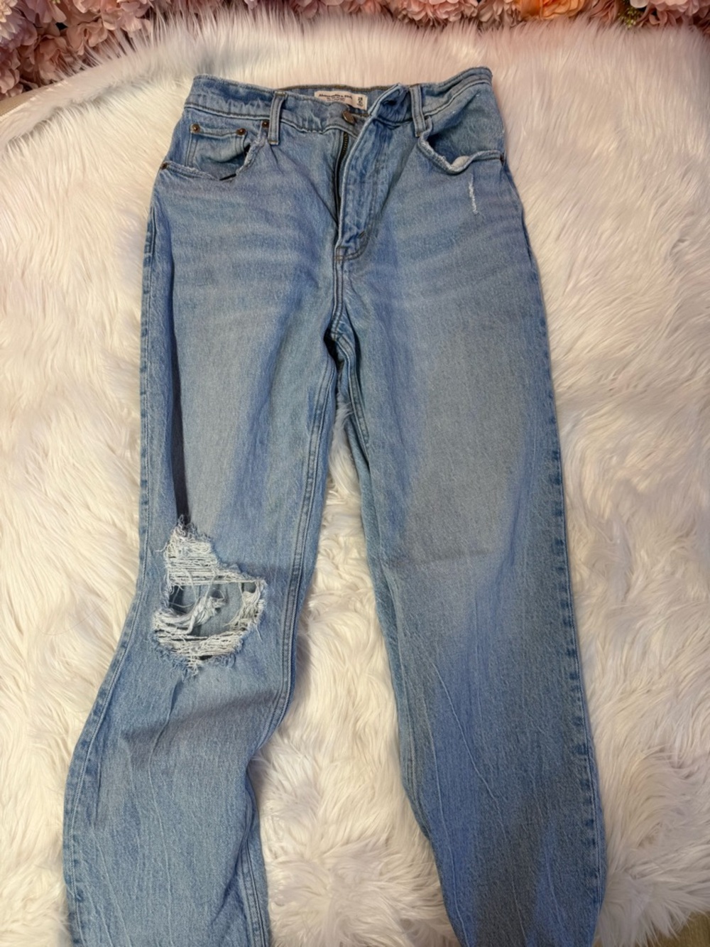 Abercrombie & Fitch Light Wash Distressed Boyfriend Jeans